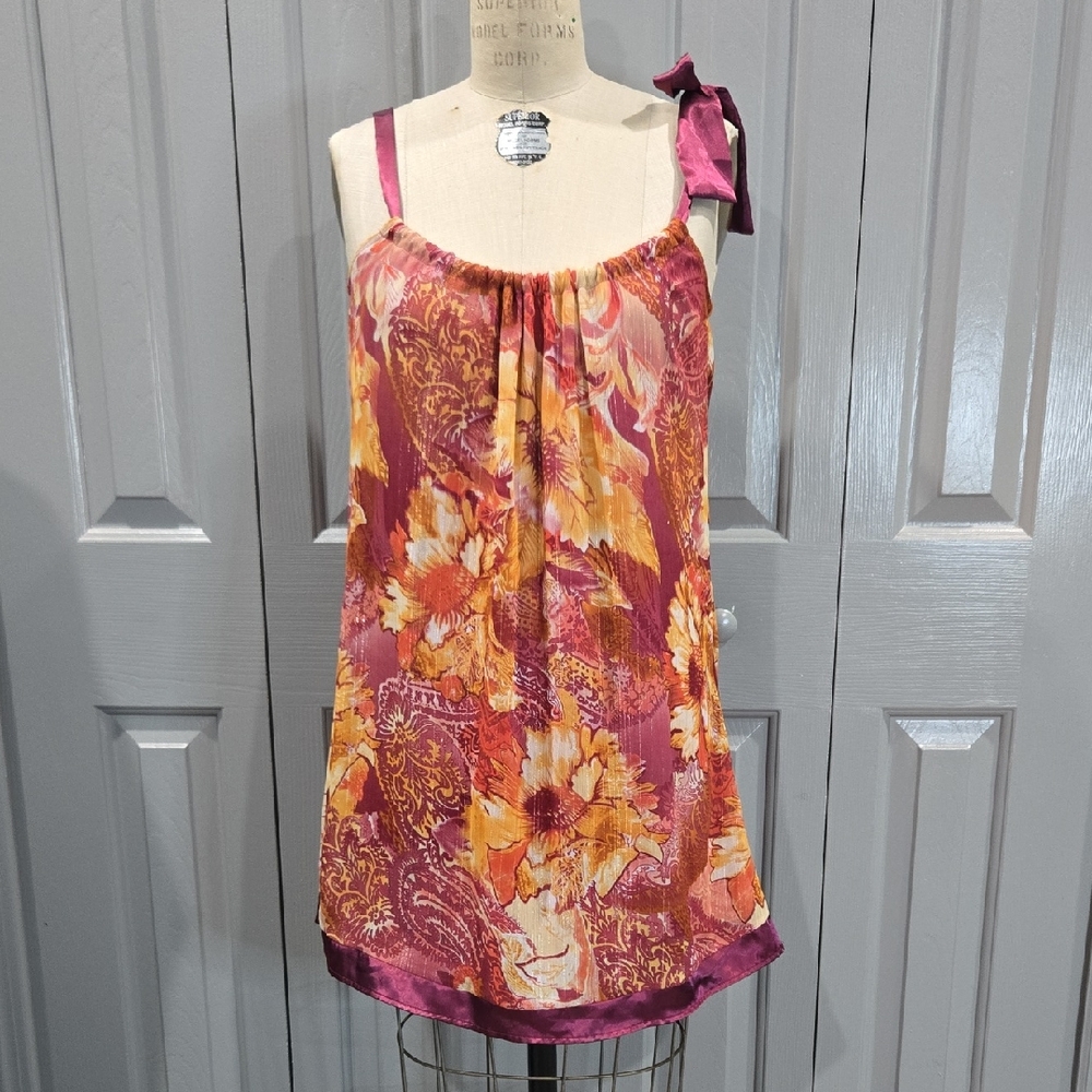 Floral Satin Dress with Bow Strap